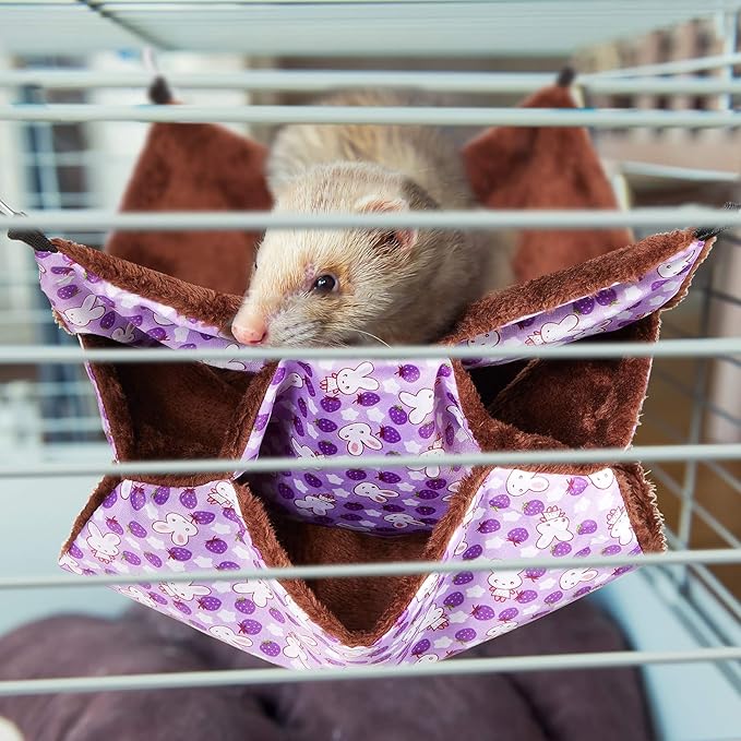Weewooday 3 Pcs Rat Hammock 3 Tier Ferret Hammock Cage Hanging Bed Cage Accessories for Pet Guinea Pig Hamster Parrot Sugar Glider Ferrets Rat Chinchilla Playing Sleeping(Blue, Purple, Green)