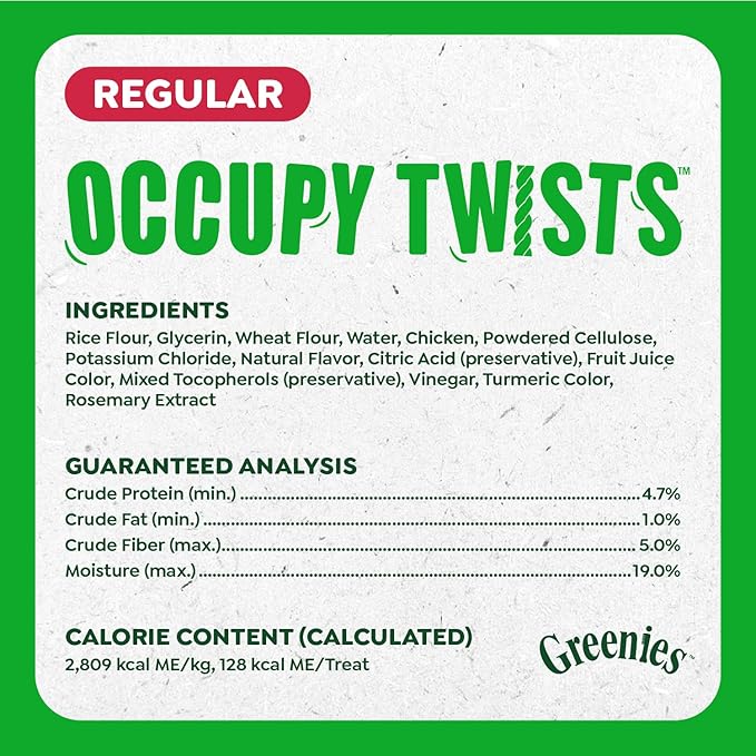 Greenies Occupy Twists Natural Dog Treats Regular Size Dog Chews Long Lasting Chicken Flavor, 34.6 oz. Pack, 24 Count