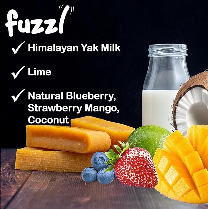 Yak Chews Mango, Coconut, Strawberry, Blueberry Medium Box 4 - Himalayan Yak Chews for Dogs - Natural Yak Cheese Himalayan Dog Chews Dog Chew