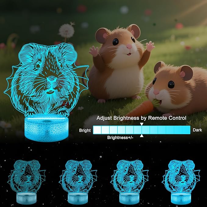 Ammonite Guinea Pig Night Light, 3D LED Lamp with Remote, 16 Color Changing & Timer, Room Decor Light, Vibrant Ambient Lighting, Birthday Xmas Gift for Kids Adults