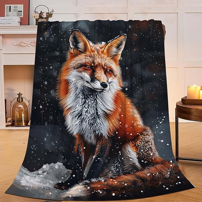 Red Fox Blanket Cute Orange Fox Throw Blanket Gifts for Girls Boys Kids Women Men Adults Super Soft Cozy Plush Fluffy Fuzzy Fleece Blanket Home Decor 50''X60''