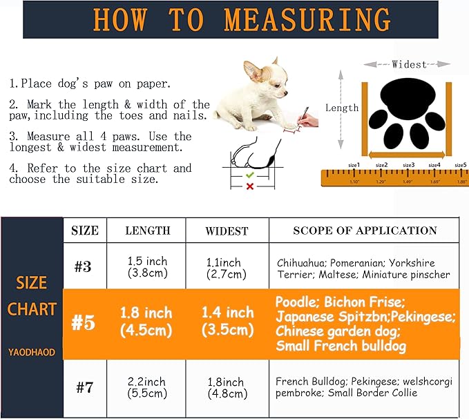 YAODHAOD Dog Shoes for Winter, Dog Boots & Paw Protectors, Fleece Warm Snow Booties for Puppy with Reflective Strip Anti-Slip Rubber Sole for Small Medium Size Dogs, Size 5: 1.9"x1.5" (L*W), Black