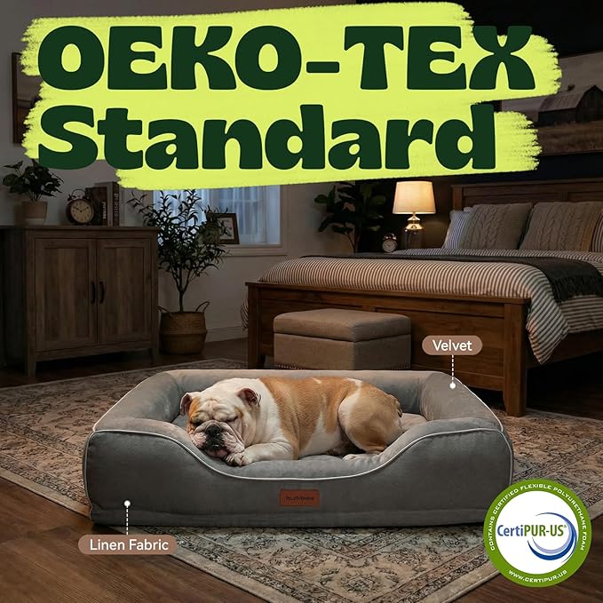 Cooling Dog Beds for Medium Large Dogs with Removable Washable Covers,Rectangle Orthopedic Sofa Bed with Cool Gel Memory Foam and Egg Crate Foam Waterproof fit Old Large Sized Pets,36"x24"x6.5" Grey