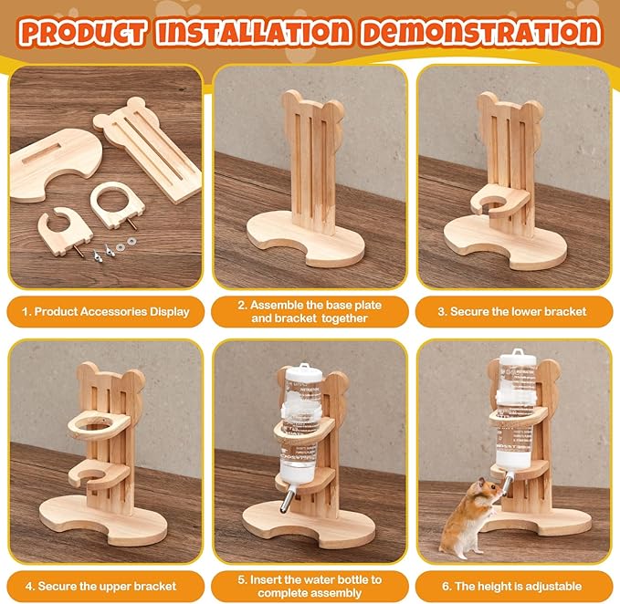 Hamster Cage Accessories & Habitat Set, Wooden 3 Room Maze House, Adjustable Silent Wheel, Water Bottle Set, Log Tunnel Tube & Chew Toys, 19 Pcs Complete Kit for Dwarf Hamster Gerbil Mouse