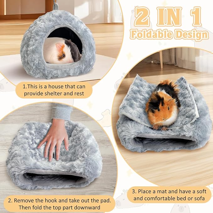 PINVNBY Guinea Pig Hideout House Ferret Bed Chinchilla House Cave Bunnies Hides Winter Nest Hamster Cage Accessories Rat Bedding for Small Animals Dwarf Hedgehogs Rabbit（Grey）