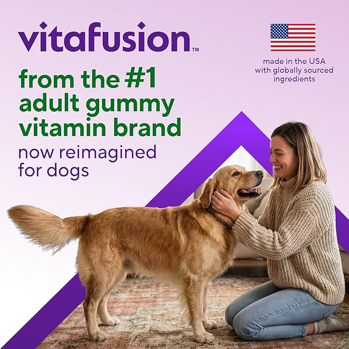 VitaFusion for Dogs Skin & Coat Supplement, Omega 3 Salmon Oil & Vitamin E – Supports Healthy Skin, Shiny Coat & Moisture Balance, Vet Formulated 120 Chews.