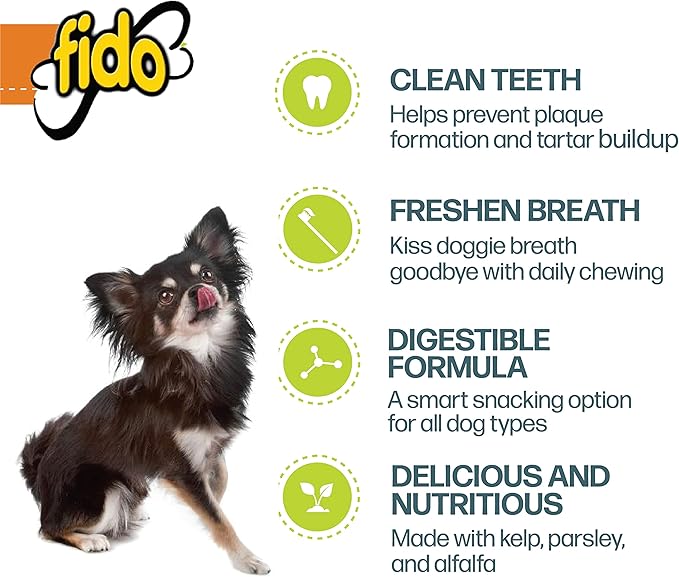 Fido - Doozie Bones Dental Care Treat for Dogs, Peanut Flavored, Made with Sunflower, Chia, & Flax Seeds-Naturally Freshens Breath, Reduces Plaque & Whitens Teeth 21ct - Mini Treats
