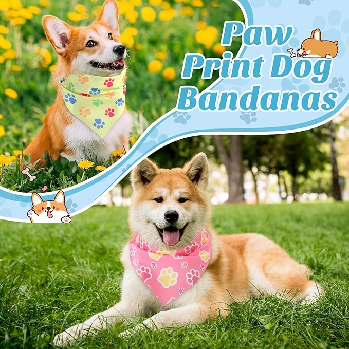 Shyyween 100 Pieces Paw Print Dog Bandanas Bulk Paw Bandanas for Dogs Winter Soft Bibs Adjustable Triangle Doggie Scarves for Small Medium Large Pets Party Costume
