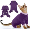 PUMYPOREITY Cat Hair Sticky Sweater, Recovery Suit - Breathable & Lightweight for Post-Surgery Protection, Cat Onsie Prevents Licking Wounds, Purple, XL