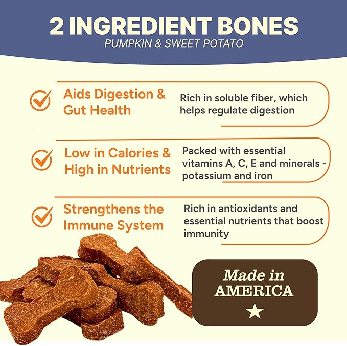 Gaines Family Farmstead Pumpkin & Sweet Potato Dog Bones, 4 Pack - 40 oz Bags, Natural, Grain-Free Dog Treats for Digestive Health & Immunity – High-Fiber, Vitamin-Rich Chews, Made in USA
