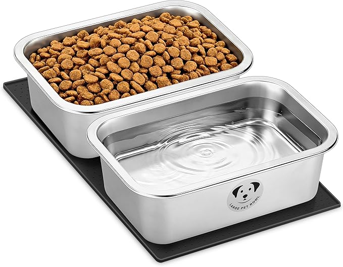 2 Pack Stainless Steel Dog Bowls for Large Dogs with Non-Slip Mat, High Capacity Metal Dog Food Bowls, Food and Water Bowl for Larges, X-Large, and Big Dogs 1.25 Gallons