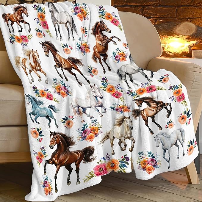 Horse Throw Blanket Horse Gifts Blanket for Girls Women Men Boys Kids Adults Super Soft Cozy Plush Fluffy Fuzzy Fleece Blanket Home Decor 40''X50''