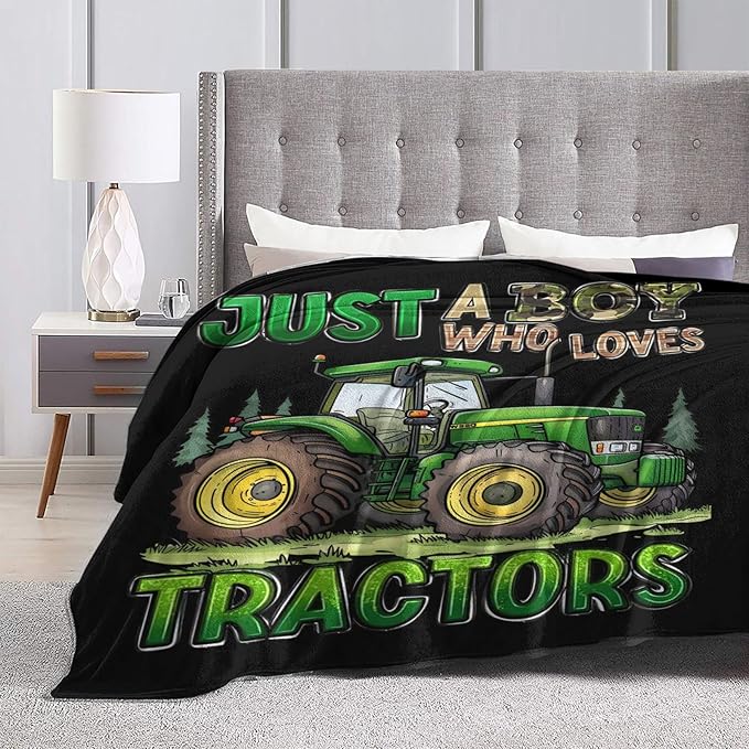 Just A Boy Who Love Tractors Blanket Green Tractor Decor Throw Blanket Gifts For Girls Boys Super Warm Soft Plush Lightweight Fleece Flannel Blanket Couch Bedding Blanket For Adults Kids Women 80"X60"