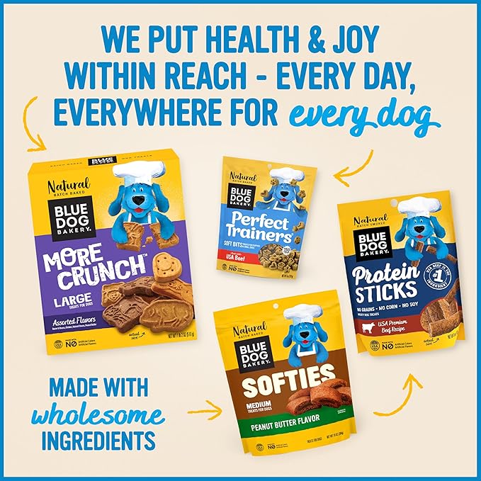 Blue Dog Bakery More Crunch Assorted Flavors, Dog Biscuits, Healthy Treats, All Natural, Bacon, Chicken, Cheese, Peanut Butter, 5 lb (Pack of 1)