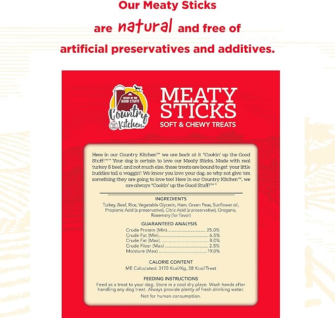 Country Kitchen Beef & Turkey Meaty Sticks Soft Chew Dog Treats, Great Tasting, Made with Real Beef & Turkey, 25 oz