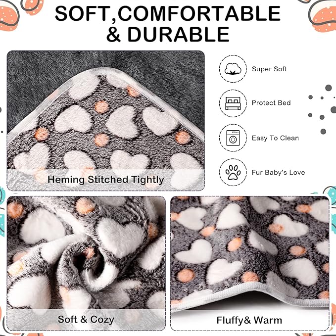 Reginary 4 Pcs Waterproof Guinea Pig Blankets Washable Small Animal Fleece Bedding Guinea Pig Cage Liners Reusable Training Pads Pet Pee Pad Sleep Mat for Hamster(Heart Pattern,35 x 24 Inch)