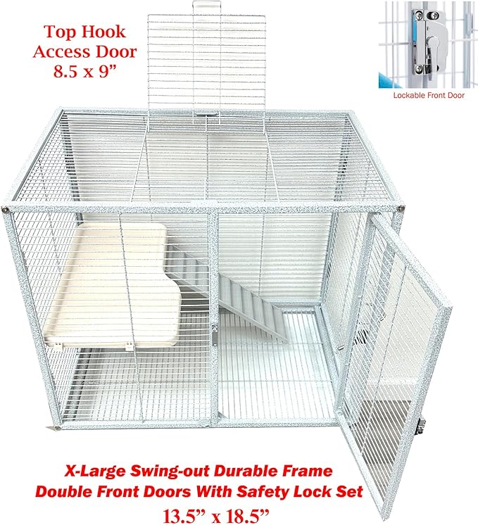 X-Large 31"x18.5"x53.5"H Deluxe Double Unit 4-Tiers Tight 1/2-Inch Bar Spacing Double Large Front Doors Feisty Ferret Squirrel Hammock Chinchilla Rat Hamster Gerbil Small Animal Critter Rolling Cage