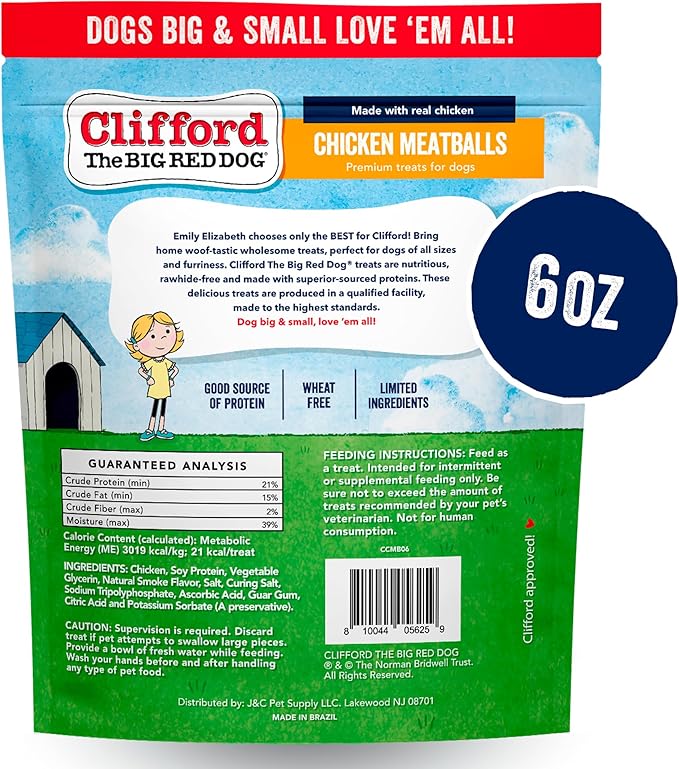 Clifford The Big Red Dog Soft Training Treats for Puppies and Dogs – Healthy, High Protein, Grain Free, Soft Puppy Treats for Small Dogs and Large – Real Chicken Mini Meatballs – 6oz