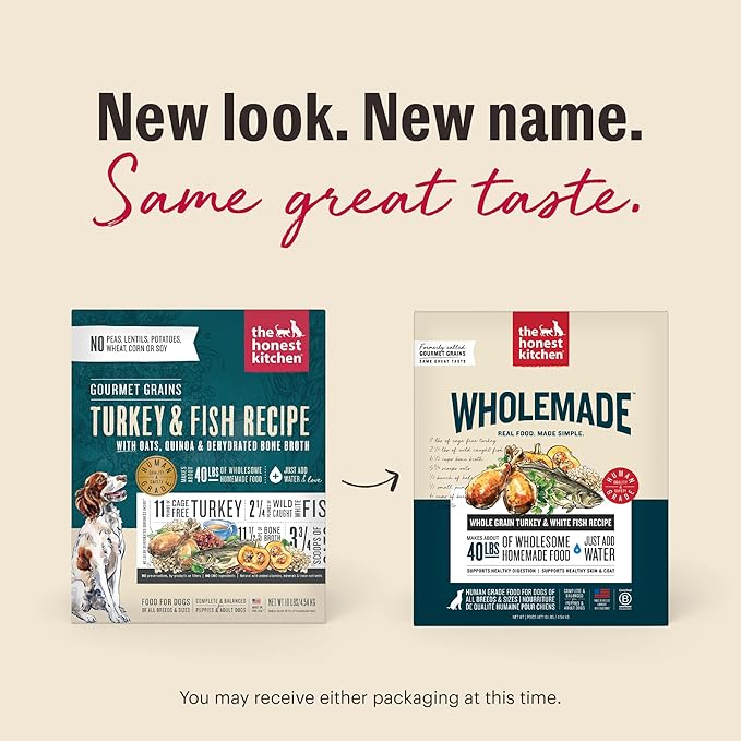 The Honest Kitchen Human Grade Wholemade Dehydrated Whole Grain Dog Food, Whole Grain Turkey and White Fish, 10lbs