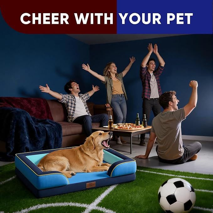 Comfort Expression Orthopedic Dog Bed for Extra Large Dogs 42x30 Inch, Waterproof Egg Crate Foam XL Pet Bed with Removable Bolsters, Dog Couch with Washable Cover & Non-Slip Bottom, New Jersey