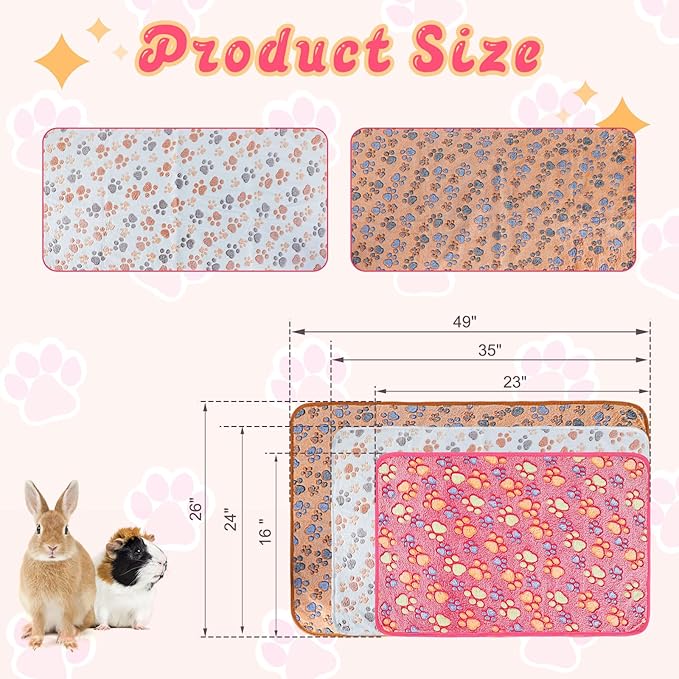 YUEPET Waterproof Guinea Pig Blankets Washable 3 Pack Small Animal Fleece Cage Liners Pet Soft Sleep Mat Pad Cover Warm Flannel Throw for Hamster Guinea Pig Rabbit Chinchilla Hedgehog Ferret 48"×24"