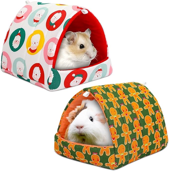 UPINS 2 Pack Christmas Guinea Pig Hideout,Guinea Pig Bed Washable Small Animal House Cage Accessories for Chinchillas Hamsters Hedgehogs Ferrets Bearded Dragons and Rats