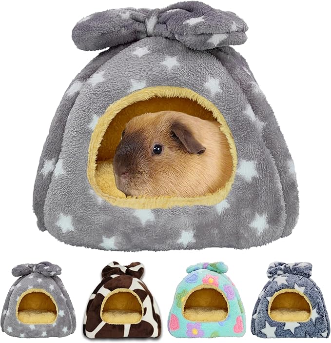 Guinea Pig Bed, Guinea Pig Warm Hideout House Accessories Cozy Bed for Small Animals Hamsters Chinchillas Dwarf Bunnies Hedgehogs. M, Light Grey Stars.
