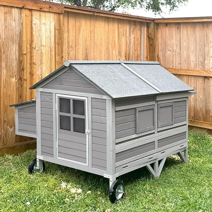 Chicken Coop Super Large Mobile Hen House with Wheels,Strong Iron Frame Outdoor Poultry Cage with Nesting Box,Duck Coop,Rabbit Cage Waterproof