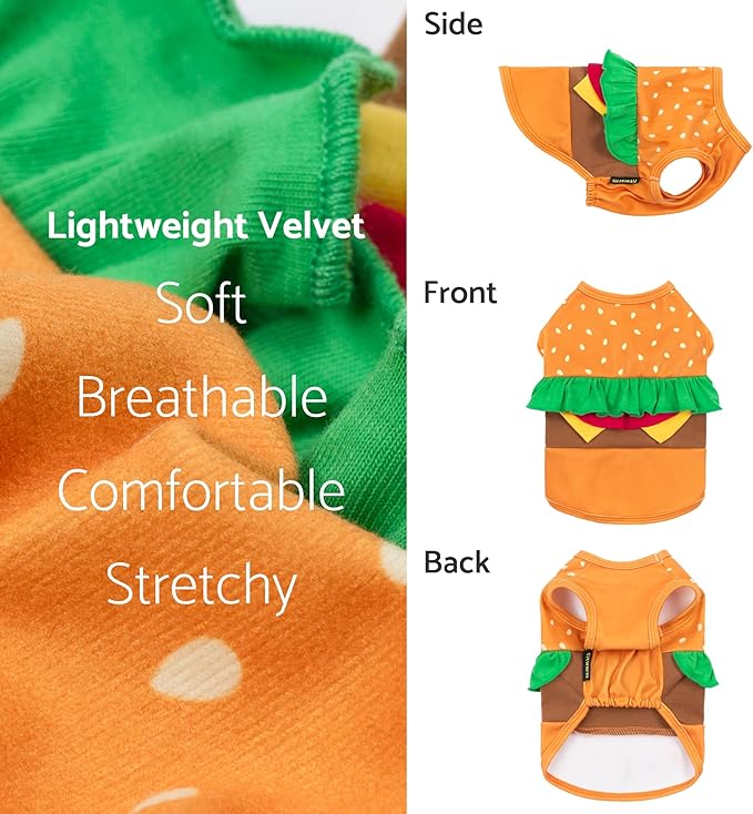 Fitwarm Halloween Dog Hamburger Costume, Funny Clothes for Small Dogs Boy Girl, Pet Fast Food Outfit, Orange, XXL