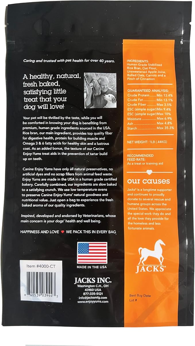 Carrot Dog Treats – 1 lb Bag – All-Natural, Low Sugar, Crunchy Baked Biscuits – Vet-Approved Snacks for Dogs – Made in USA