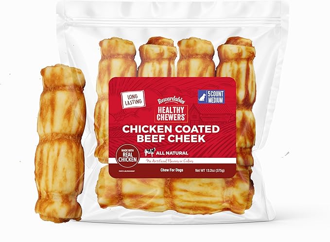 Chicken Coated Beef Cheek Rolls for Dogs - Medium - 5 Pack