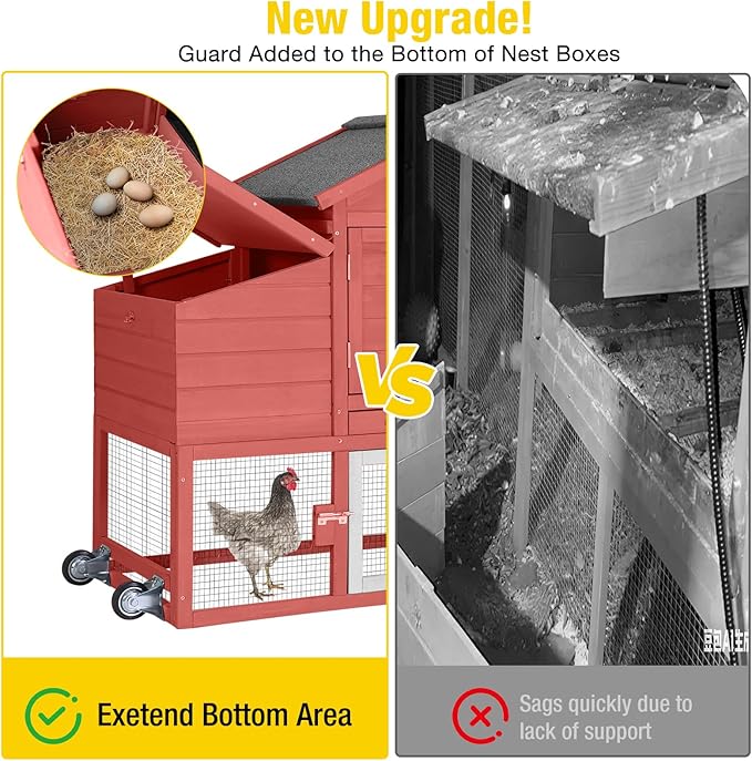 Aivituvin Chicken Coop Expandable Mobile Chicken House for Outdoor with Wheels, Nesting Box, Leakproof Pull-on Tray and UV-Resistant Roof Panel (Red, AIR23)