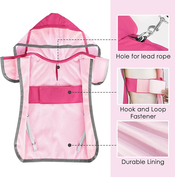 Lukovee Dog Raincoat, Adjustable Dog Rain Jacket with Clear Hooded Double Layer for Large Medium Small Dogs Puppies, Waterproof Rain Coat Poncho with Reflective Storage Pocket & Rim (FU,XL)