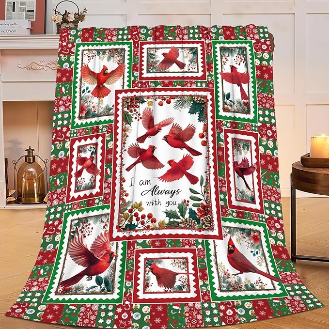 Cardinal Throw Blanket Red Bird Cardinal Stuff Gifts for Kids Girls Boys Adults Women Men Soft Cozy Warm Plush Fluffy Fuzzy Fleece Blanket Christmas Decor 50''X60''