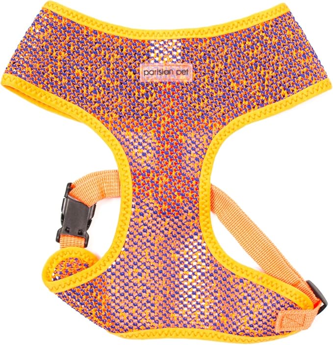 Parisian Pet Dog Harness - Breathable Mesh Orange Blue No Pull Puppy Harness with Leash Ring - Adjustable Harnesses for Dogs - Soft Padded Step-In Pet Vest - Lightweight Dog Vests for Small Sized Dogs
