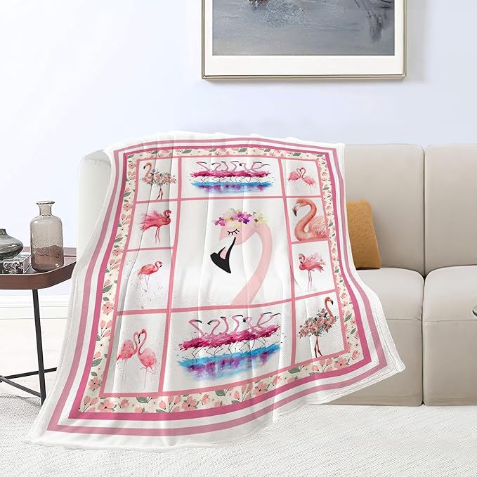 Flamingo Merch Cozy Fleece Flannel Soft Warm Plush Lightweight Blanket - Pink Flamingo Decor Bedding Gifts for Women, Girls, Adults, Kids - 60"X80"