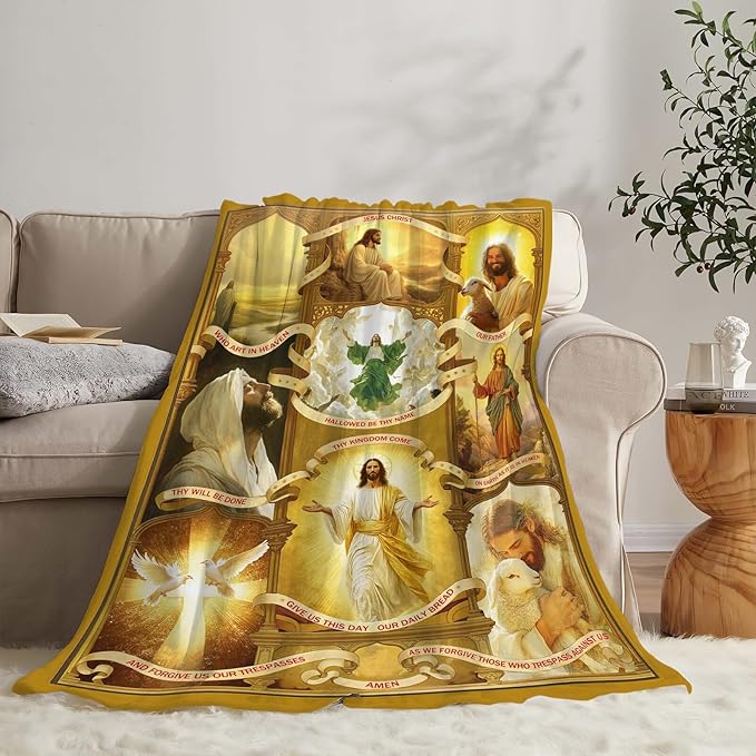 Jesus Blanket Christian Religious Faith Bible Verse Healing Prayer Throw Inspirational Scripture Catholic Spiritual Gifts for Men Women Adults Cozy Plush Fluffy Fuzzy Fleece Blanket Decor 50''X60''