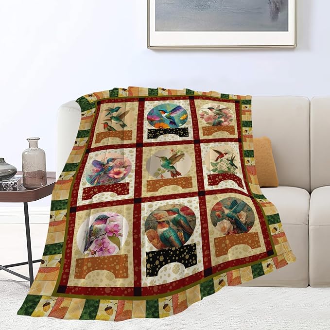 Hummingbird Throw Blanket Hummingbird Bird Stuff Gifts for Kids Girls Boys Adults Women Men Soft Cozy Warm Plush Fluffy Fuzzy Fleece Blanket Decor 40''X50''