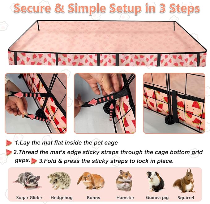Waterproof Guinea Pig Cage Liners, Washable & Reusable Small Animal Cage Mat, for Rabbit, Hamster, Chinchilla, Hedgehog (Watermelon),C&C 24x60 inches