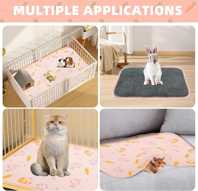 Homimp 2 Pack Guinea Pig Cage Liners,Washable Small Animal Bedding,Waterproof Reusable & Anti Slip Guinea Pig Pee Pad Fast and Super Absorbent Mat for Small Animal Rabbit Bunny Hamster,Pink 24"x47"