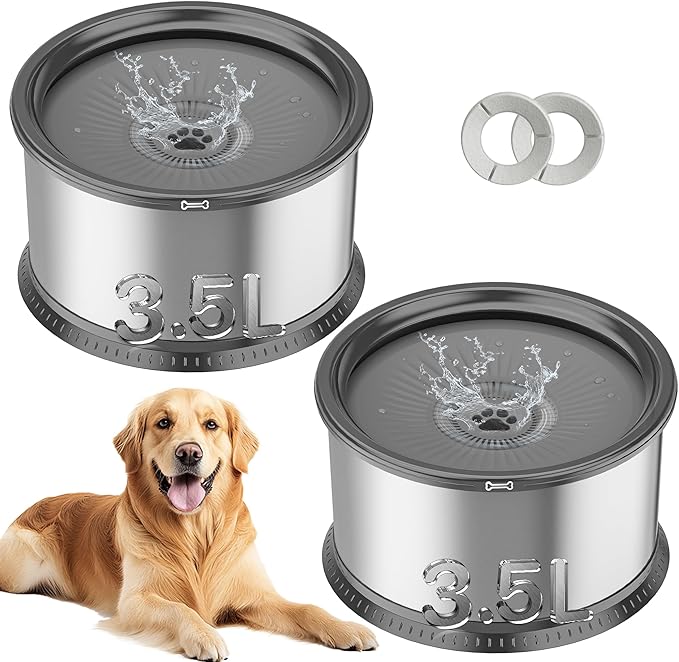 2PCS 3.5L No Spill Dog Water Bowl 118oz Stainless Steel Slow Water Bowl for Small Medium Large Dogs Splash Proof Pet Bowl with Anti-Slip Mat for Sloppy Messy Drinkers
