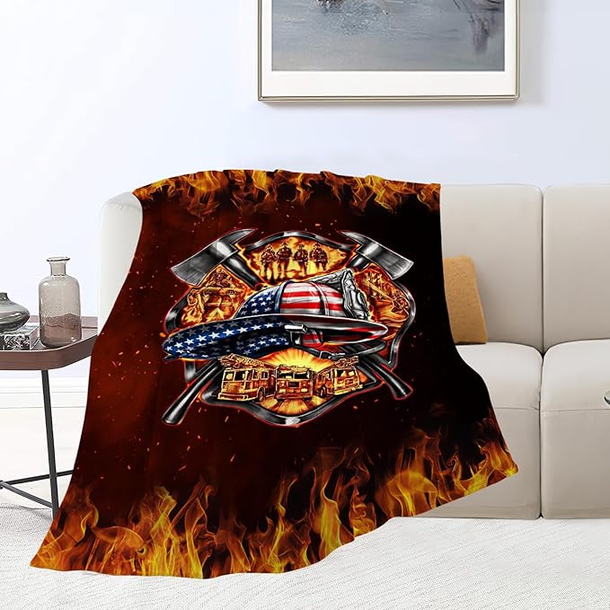 banonaty Firefighter Blanket Fire Fighter Throw Blanket Cozy Fleece Flannel Plush Bedding Fireman Gifts for Men Firefighters for Couch Sofa Bed Decor 40"X50"