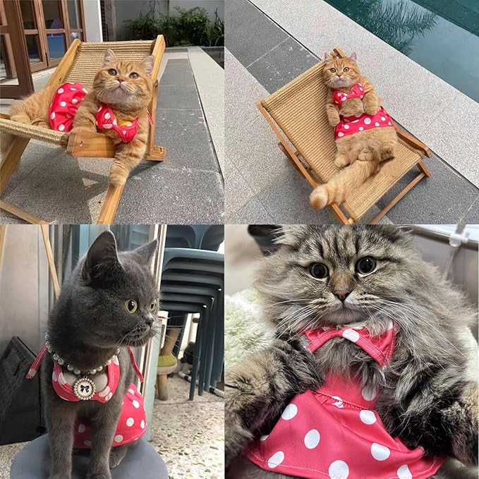 Junchl Small Dog Bikini,Summer Pet Swimsuit Puppy Bathing Dress Beach Clothes, Hawaiian Party Pet Costume Outfit for Puppy Cat Kitten Pink Polka Dots XS