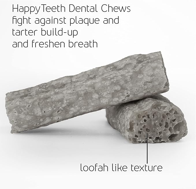 Happy Teeth Cheese & Charcoal Dental Dog Chews | Cheese Flavor with Activated Charcoal | Dental Chew | Protein Rich | Gluten Free - Lactose Free - Wheat Free - Soy Free| 2 Chews per Resealable Pouch