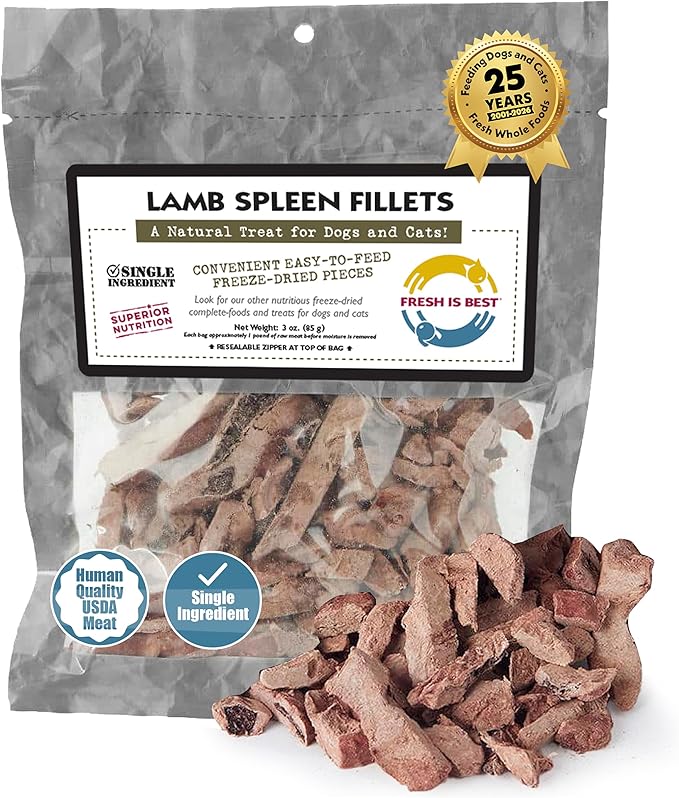 Fresh Is Best Lamb Spleen Fillets Freeze Dried Dog Treats – Raw Freeze Dried Treats for Dogs & Cats in Resealable Zipper Bag – High-Protein Single Ingredient – Made in The USA