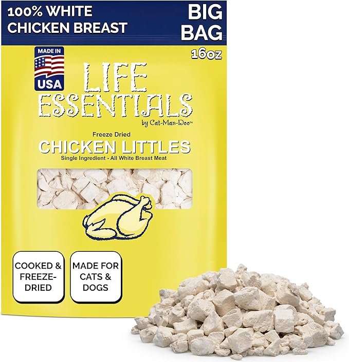 Life Essentials Chicken Littles Freeze Dried Chicken Cat & Small Dog Treats, Healthy Single Ingredient Training Treats & Cat Snacks, Perfect Bite Size, Made with Real Chicken – 16 oz