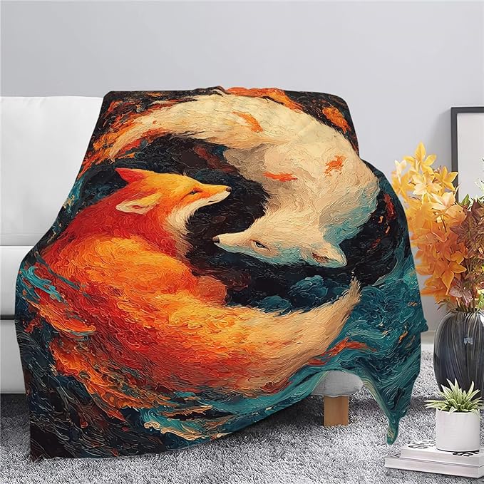 Fox Throw Blanket Orange and White Fox Stuff Gifts for Kids Girls Boys Adults Women Men Soft Cozy Warm Plush Fluffy Fuzzy Fleece Blanket Decor 60''X80''