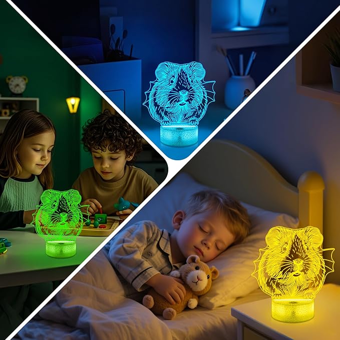 Ammonite Guinea Pig Night Light, 3D LED Lamp with Remote, 16 Color Changing & Timer, Room Decor Light, Vibrant Ambient Lighting, Birthday Xmas Gift for Kids Adults