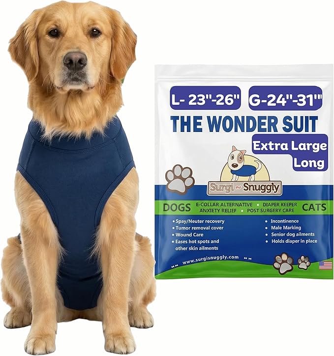 Surgi Snuggly Dog Surgery Recovery Suit – Dog Onesie for Post Surgery Recovery, Female Spay & Male Neuter – Surgical Suit for Dogs, E-Collar Cone Alternative, Double Blue - XL Long - 23" - 26" (EC)
