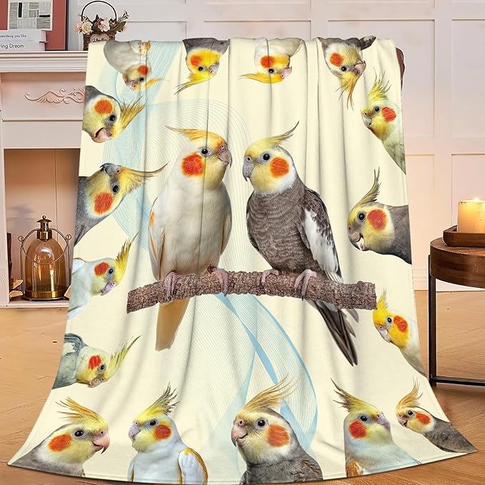 Parrot Bird Throw Blanket Cute Cockatiel Stuff Gifts for Kids Girls Boys Adults Women Men Soft Cozy Warm Plush Fluffy Fuzzy Fleece Blanket Decor 60''X80''